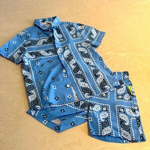 MSGM Blue Patterned Shirt and Shorts Set boys
